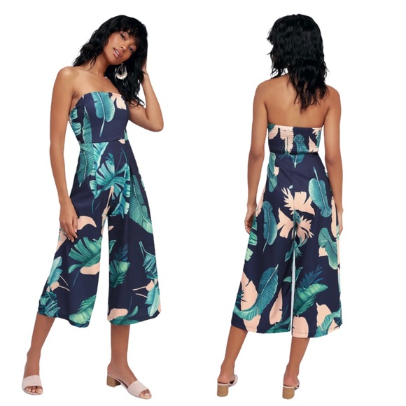 Lulus Pants - Lulu’s Rainforest Blooms Strapless Midi Jumpsuit